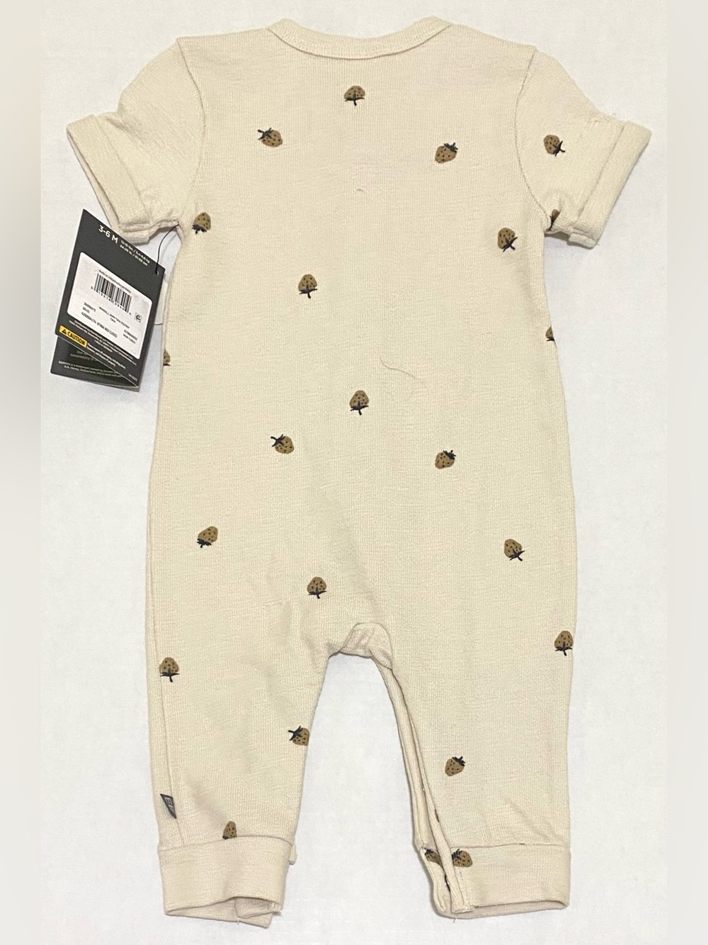 Modern Moments Girls 3-6M Tan Strawberry Cotton Henley Romper Boho Lightweight - Picture 8 of 15